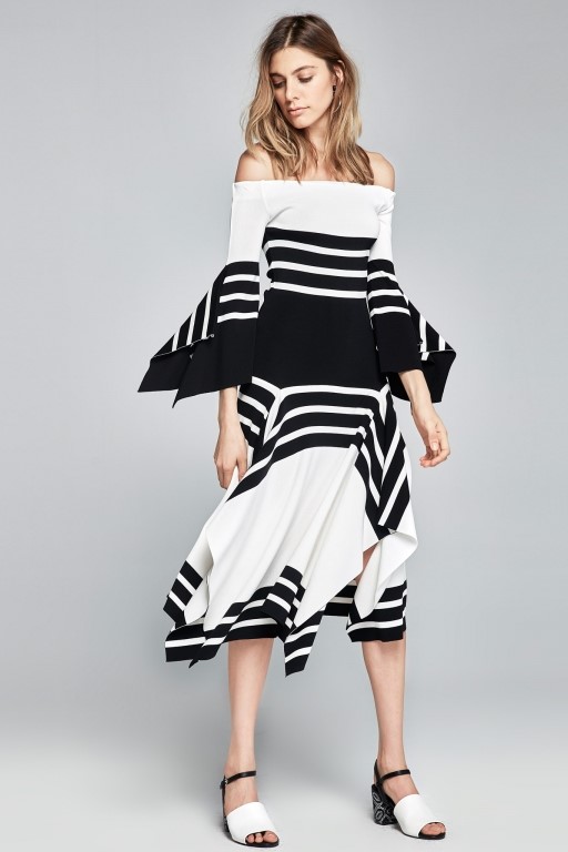 Siyah ve Beyaz Çizgili Midi Boy